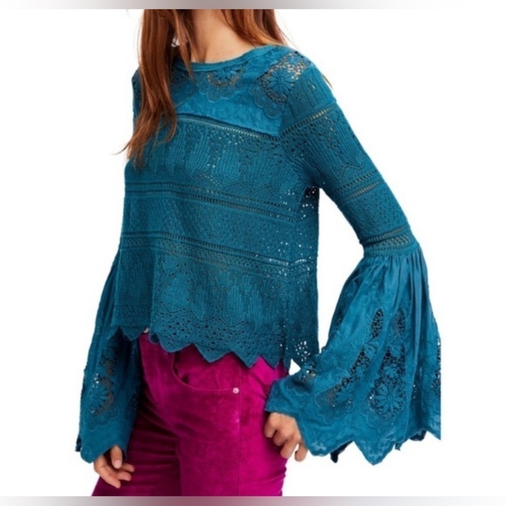Free People Once Upon a Time turquoise top size s - Picture 2 of 10